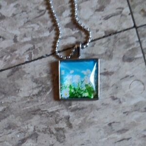 Floral Square Pendant Necklace
